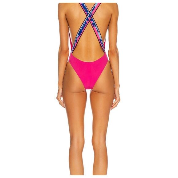 Off-White Logo-Tape Swimsuit Fuchsia/White Size 40/ Small - Picture 2 of 9